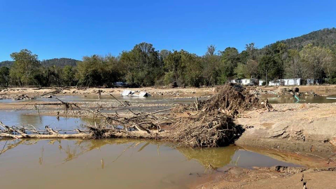 Flood damage across an Appalachian valley