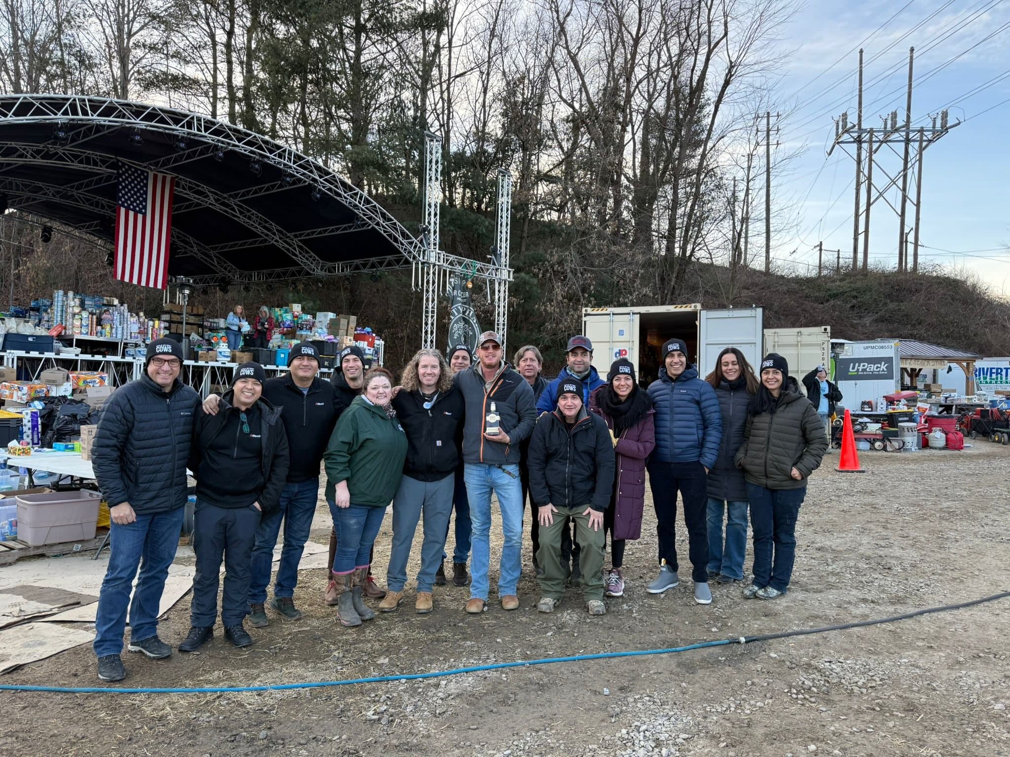 Relief volunteers gathered in an Appalachian community